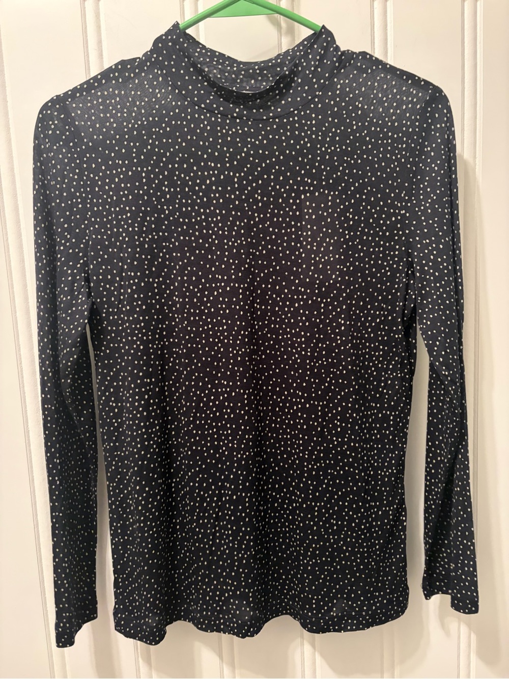 NWT Vince Navy Ivory Micro Dot Semi-Sheer Modal Turtleneck Top Medium